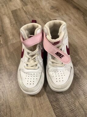 Nike Kids White Sneakers with Pink and Maroon Accents